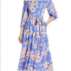 Off the shoulder feminine tie waist midi dress